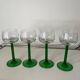 Set of 4 antique Alsace wine glasses, green stem and engraved decoration