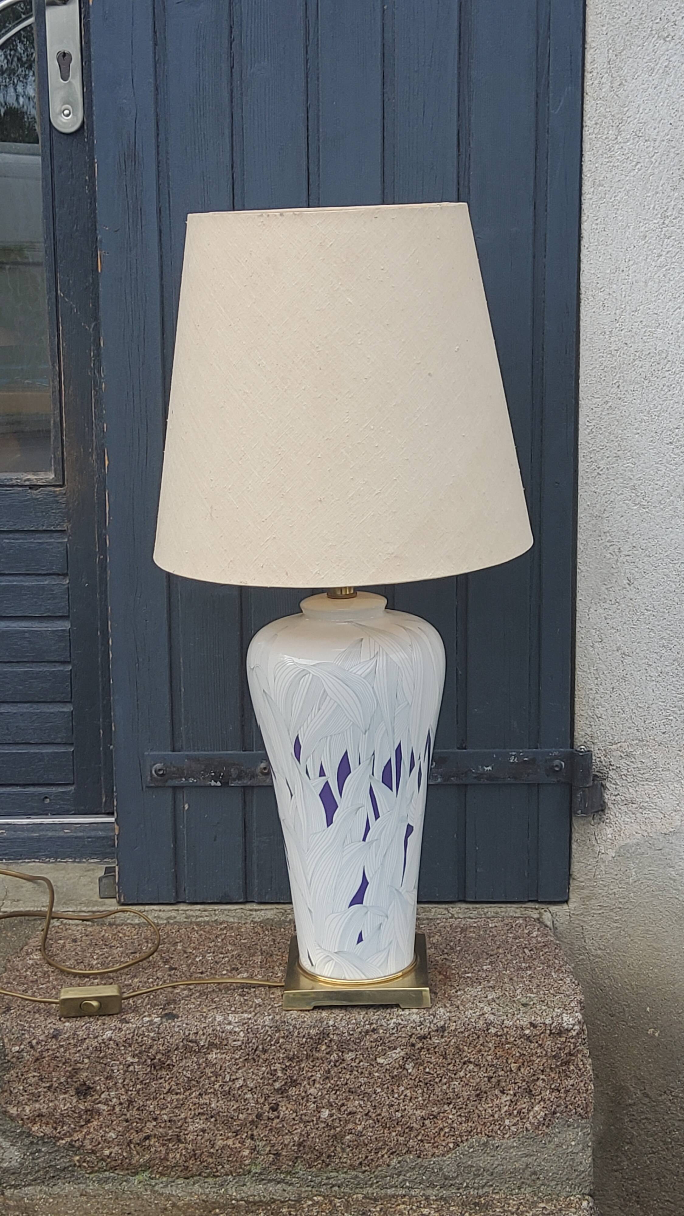 Lamp from the house Le Dauphin in ceramic and gilded brass