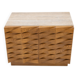 Carved Oak Italian Sideboard with Travertine Top