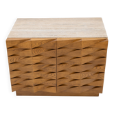 Carved Oak Italian Sideboard with Travertine Top