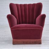 1960s, Danish armchair, original condition, cherry-red furniture velour.