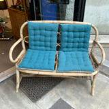 Rattan and bamboo bench 70s