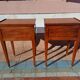 Pair of Louis XVI style oak bedside tables with 2 drawers and spindle legs