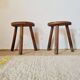 Pair of tripod wooden stools - brutalist look