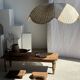 Large suspension or lampshade in flat woven tulip flower rattan H35 D