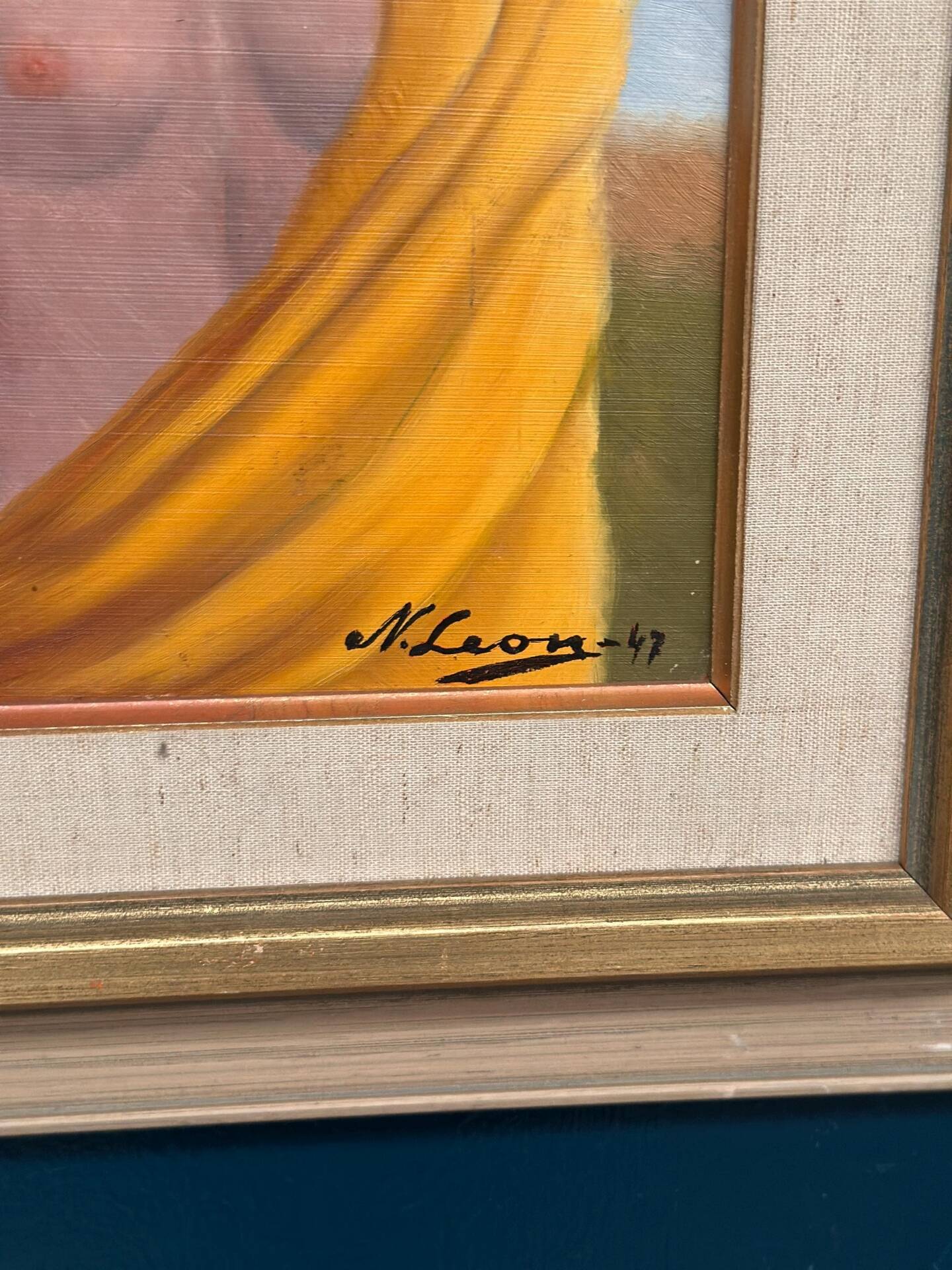 20th Century Oil on Panel – “Three Women” by N. Leon (1947) – Vintage