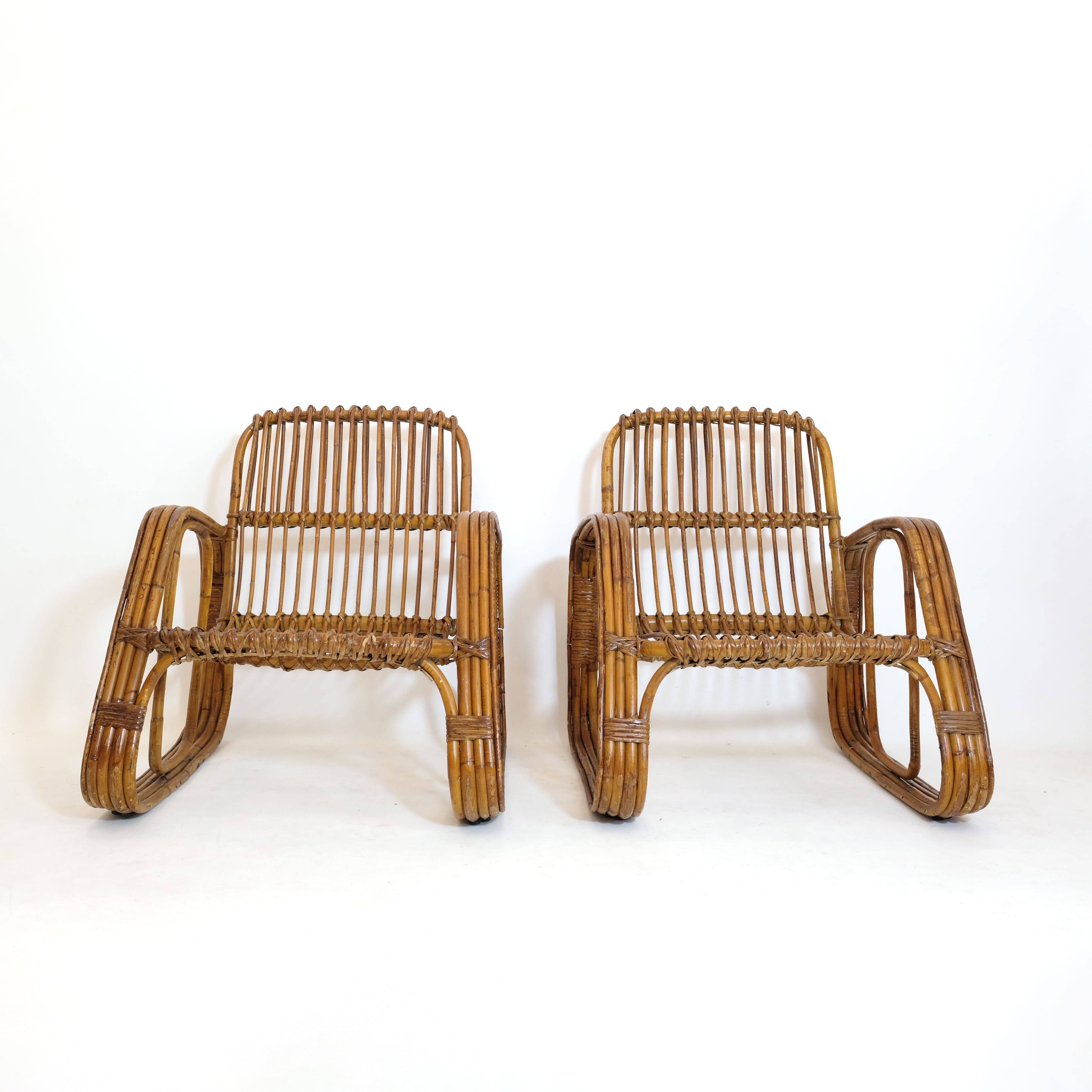 Pair of rattan armchairs, Italy, 1960s, no. 2.
