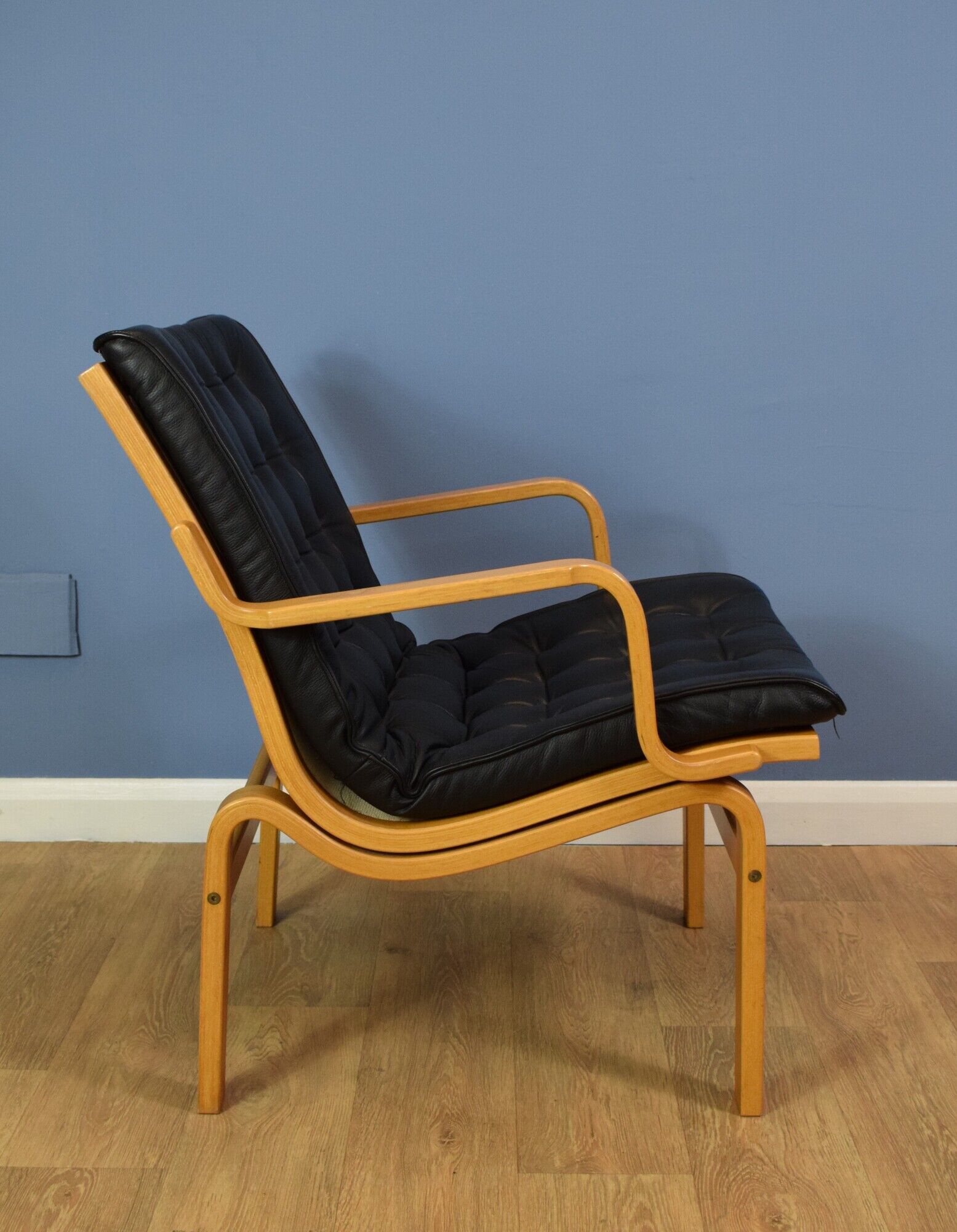 Finn Ostergaard mid century retro condo chair black leather armchair