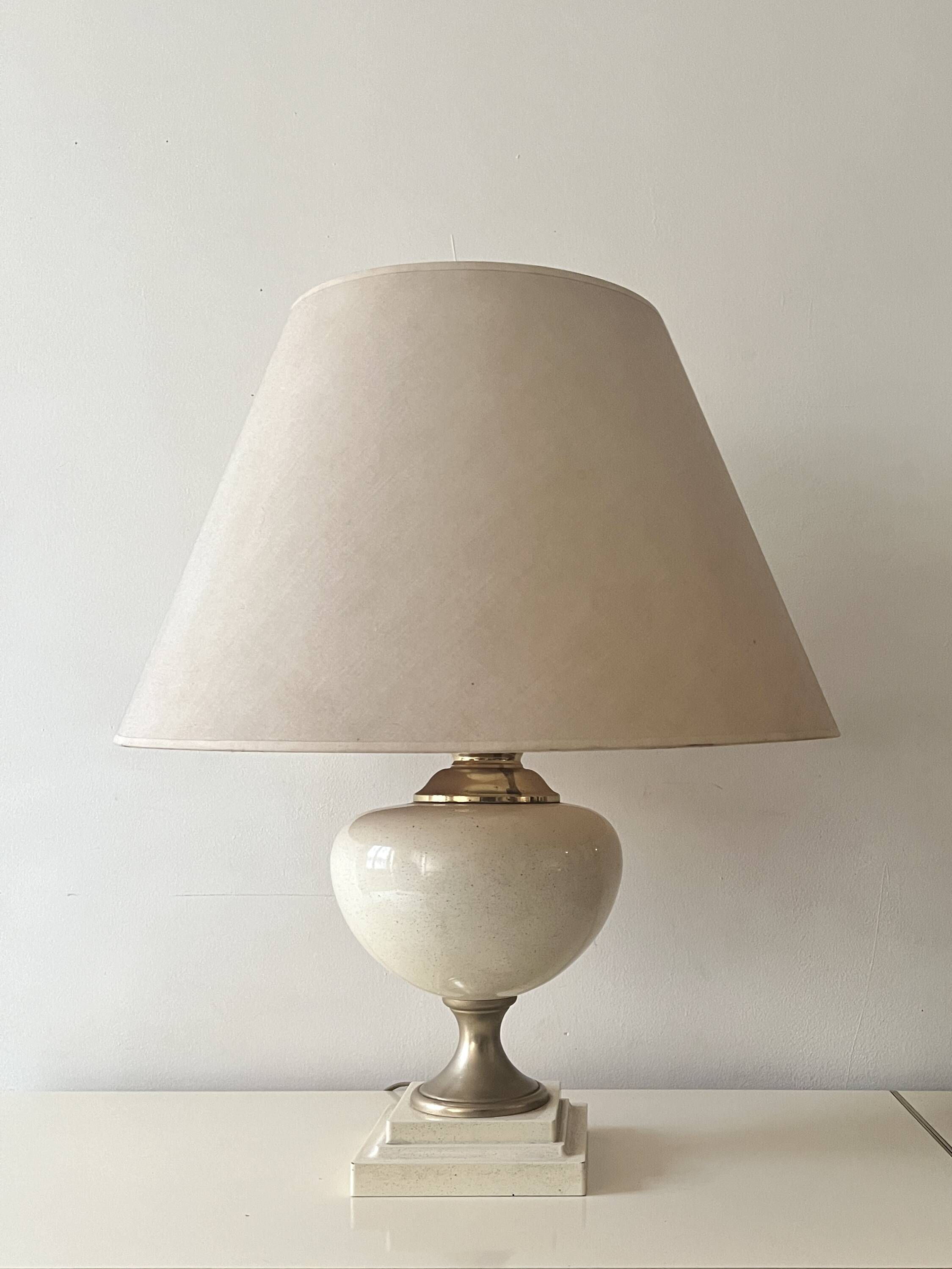 Dolphin lamp model "Oricourt" in ceramic and brass, France 1970.