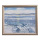 Vintage mid century framed oil painting, abstract coastal landscape - icy winter