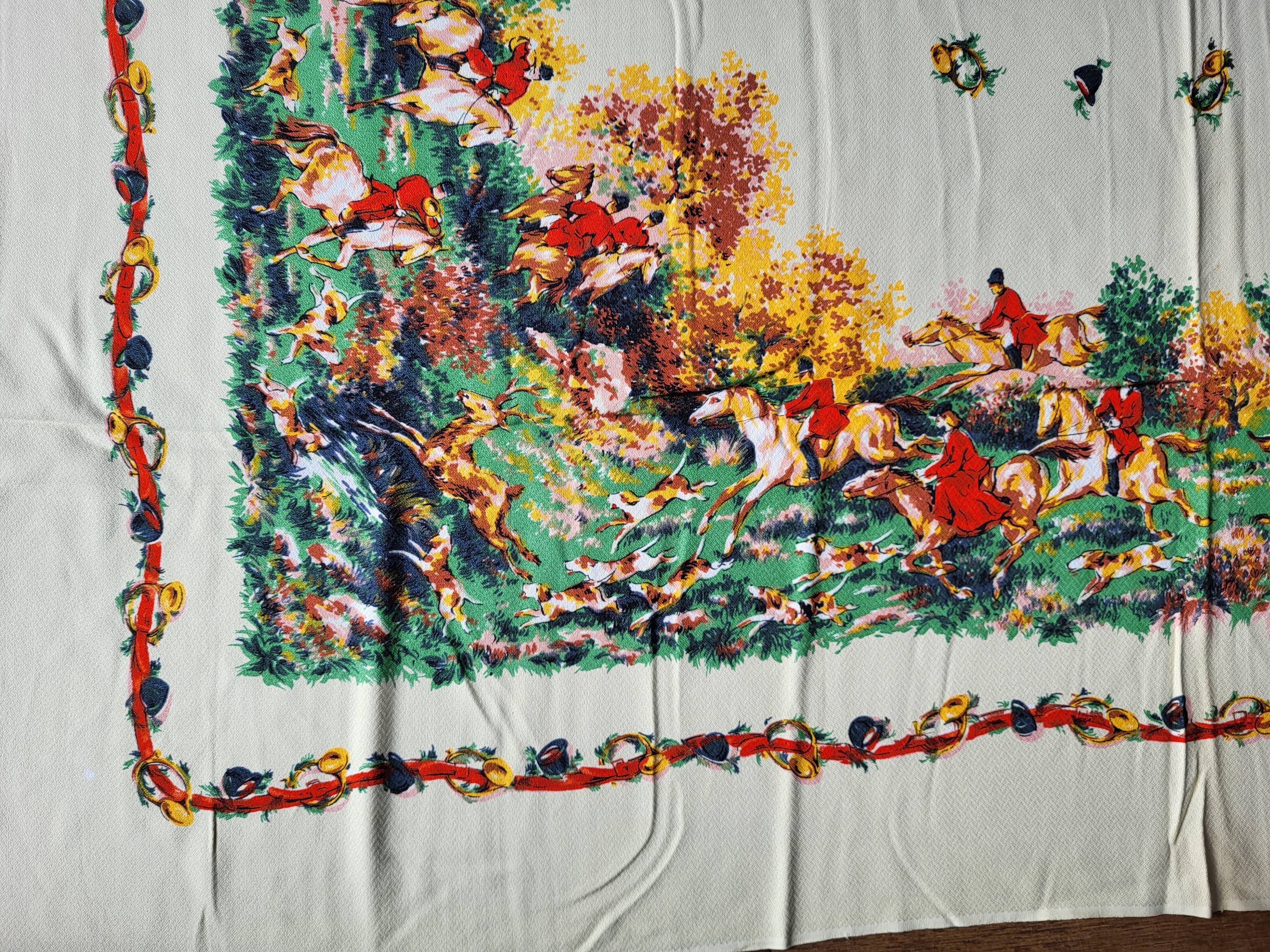 Vintage hunting tablecloth 145x125
