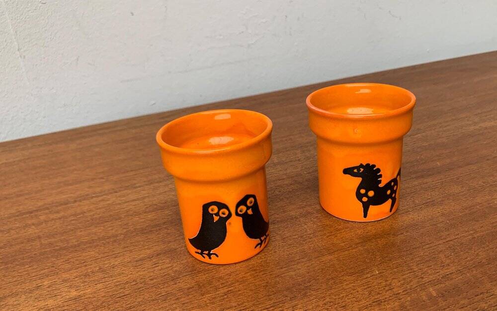 Mid-century German ceramic vases with owl and horse patterns from Wächtersbach, 1960s, set of 2.