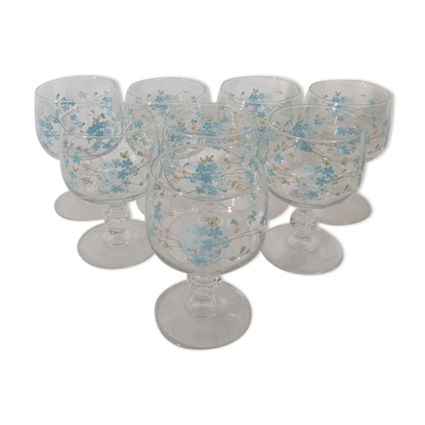 Set of 8 vintage Myosotis Veronica balloon wine glasses
