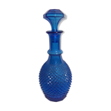 Carafe en verre moulé bleu forme géométrique + bouchon