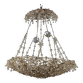 Lustre ancien en verre et fer avec décorations florales, 6 lumières, XIXe siècle