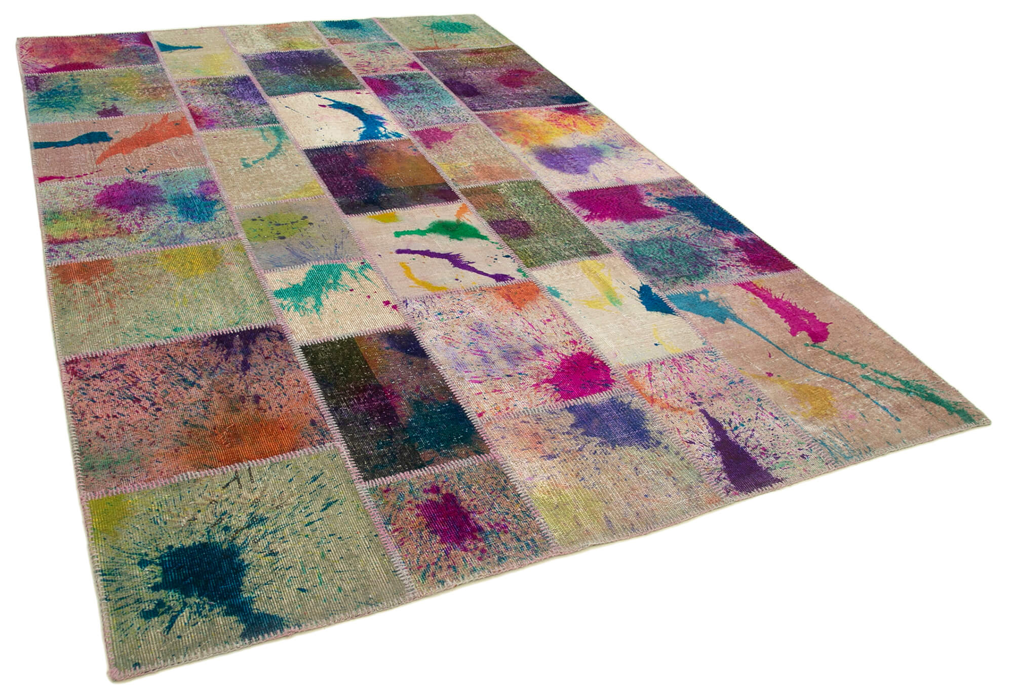 Handmade Anatolian Overdyed 206 cm x 306 cm Multicolor Patchwork Carpet