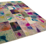 Handmade Anatolian Overdyed 206 cm x 306 cm Multicolor Patchwork Carpet
