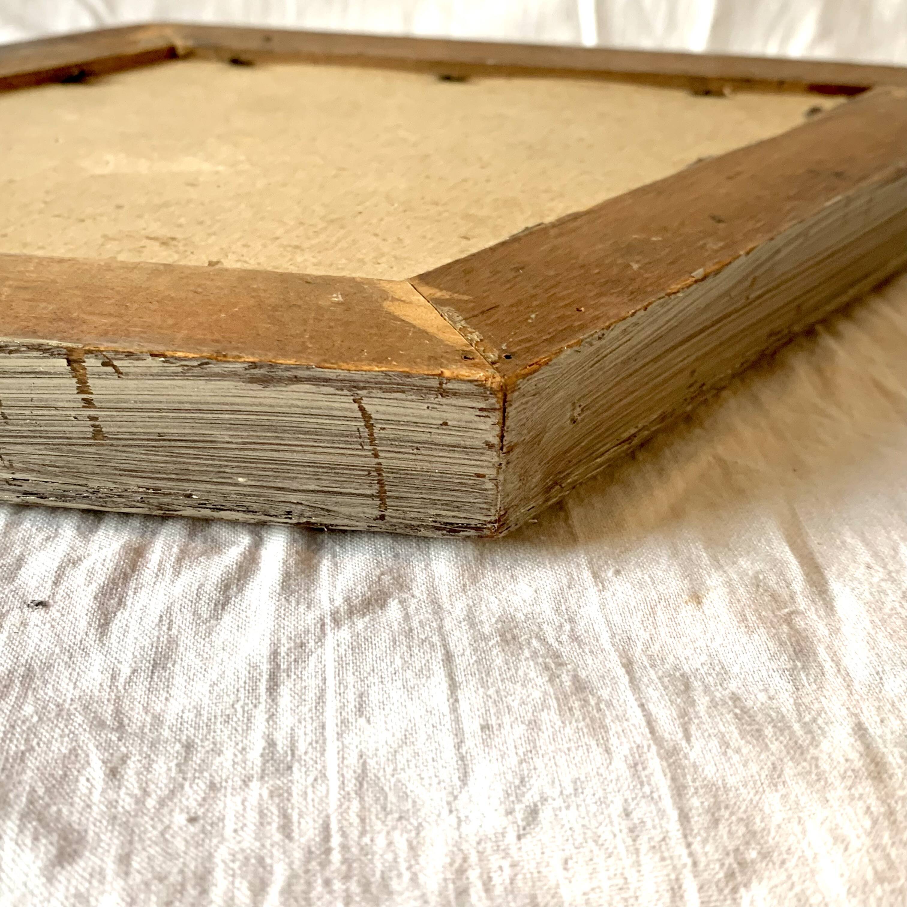 Small vintage wooden diamond wall mirror