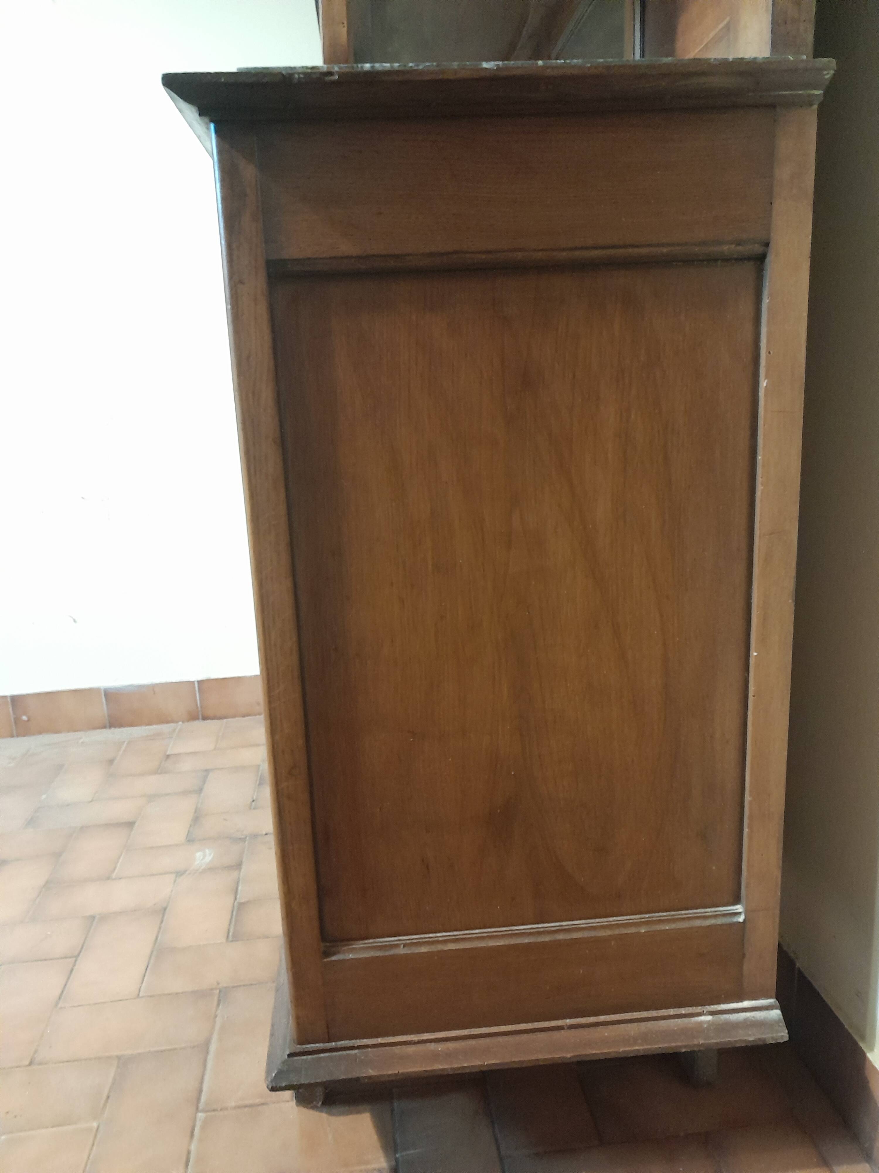 Antique two-body buffet in carved wood - marble top - very good condition