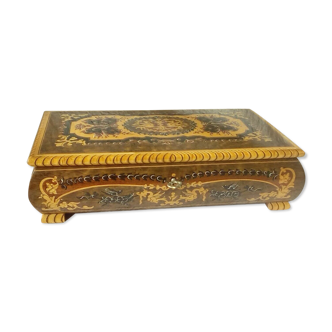 MUSIC BOX WOODEN JEWELRY BOX MARQUETRY ITALY SWISS MECHANISM