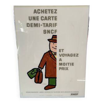 Affiche Savignac pour SNCF de 1976 et support train Corail