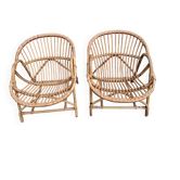 Paire de fauteuils en rotin  1960