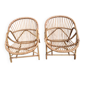 Paire de fauteuils en rotin  1960