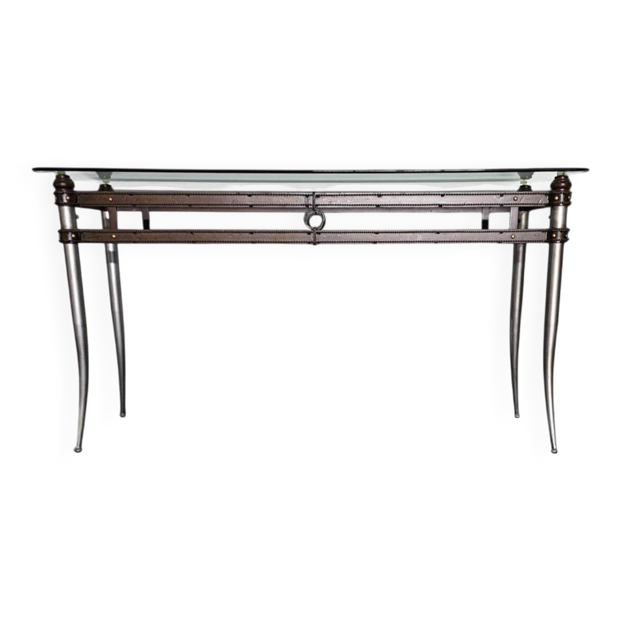 Console avec plateau en verre des années 1980