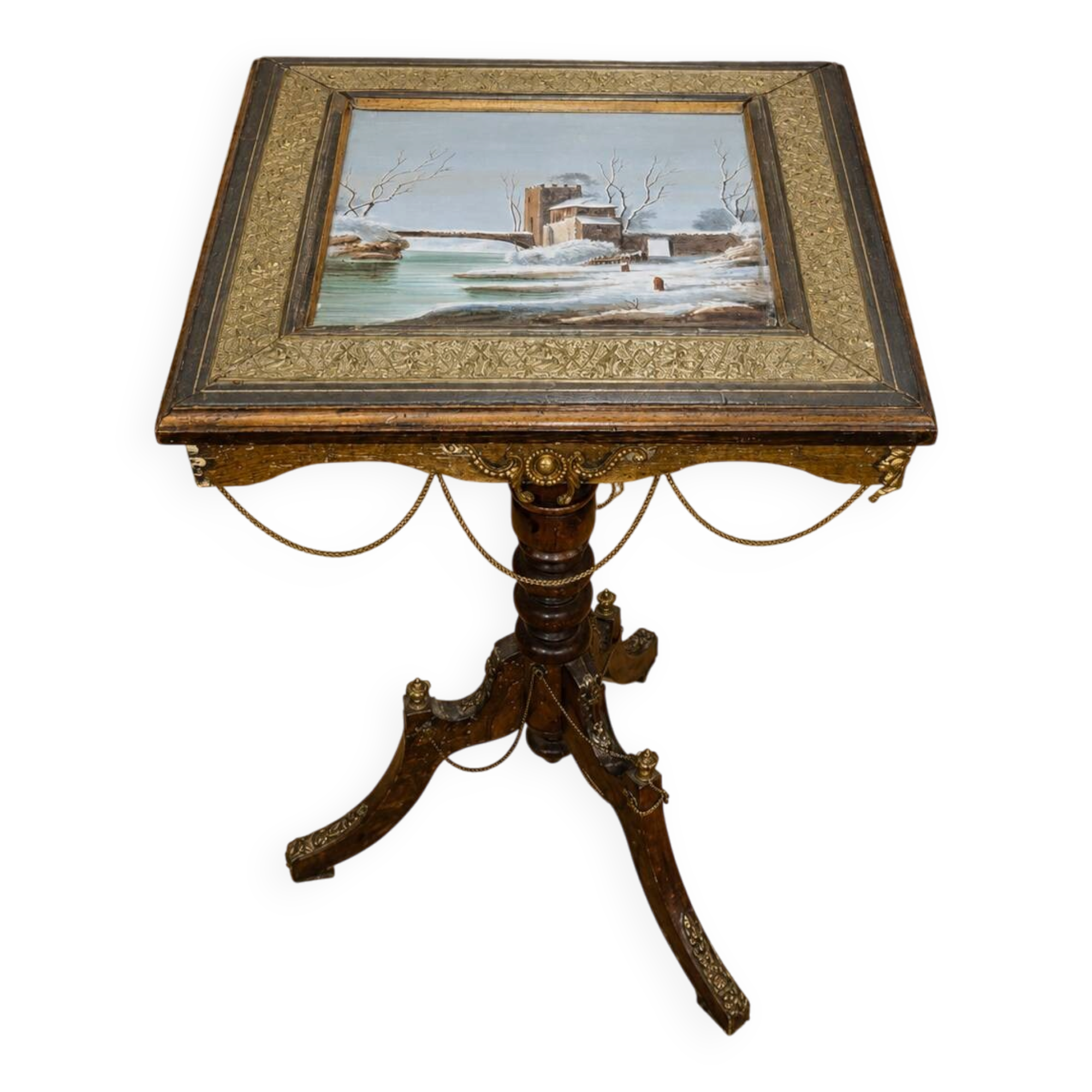 Napoleon III guéridon table with a painted porcelain top.