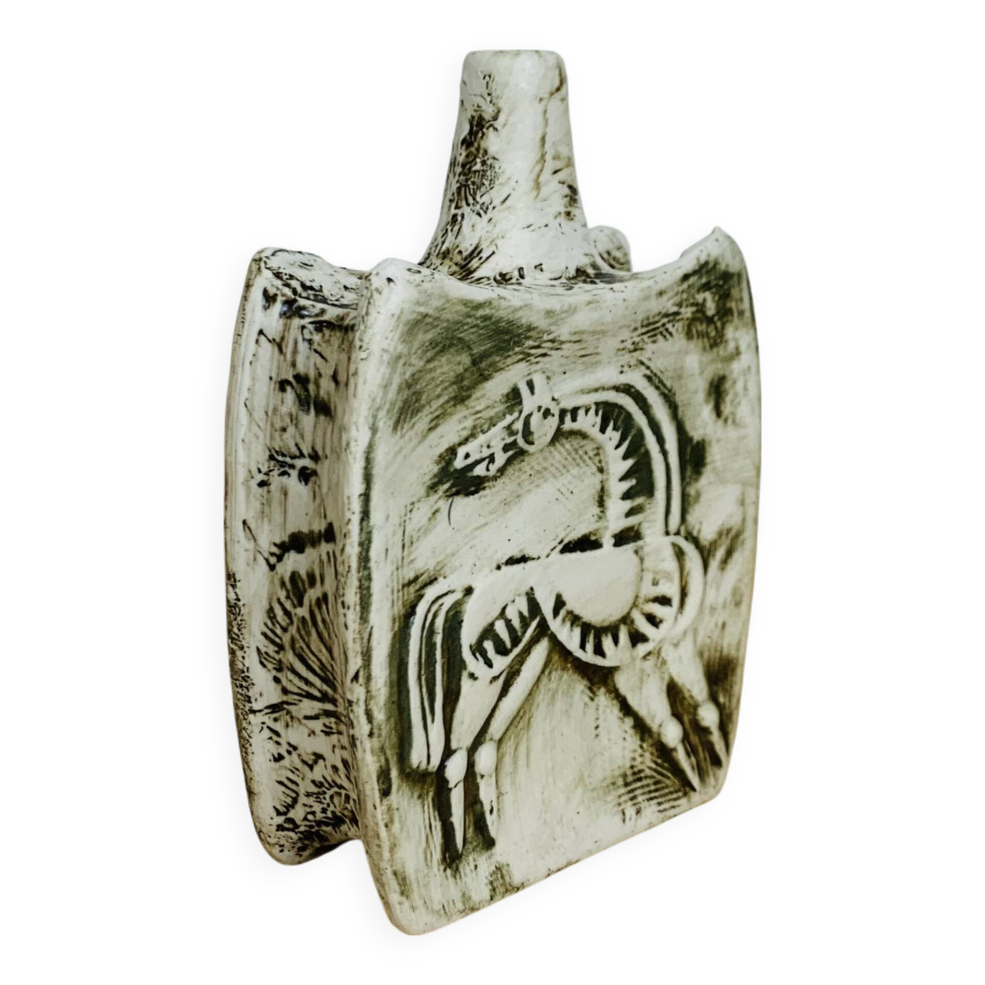 Ceramic vase with horses, vintage