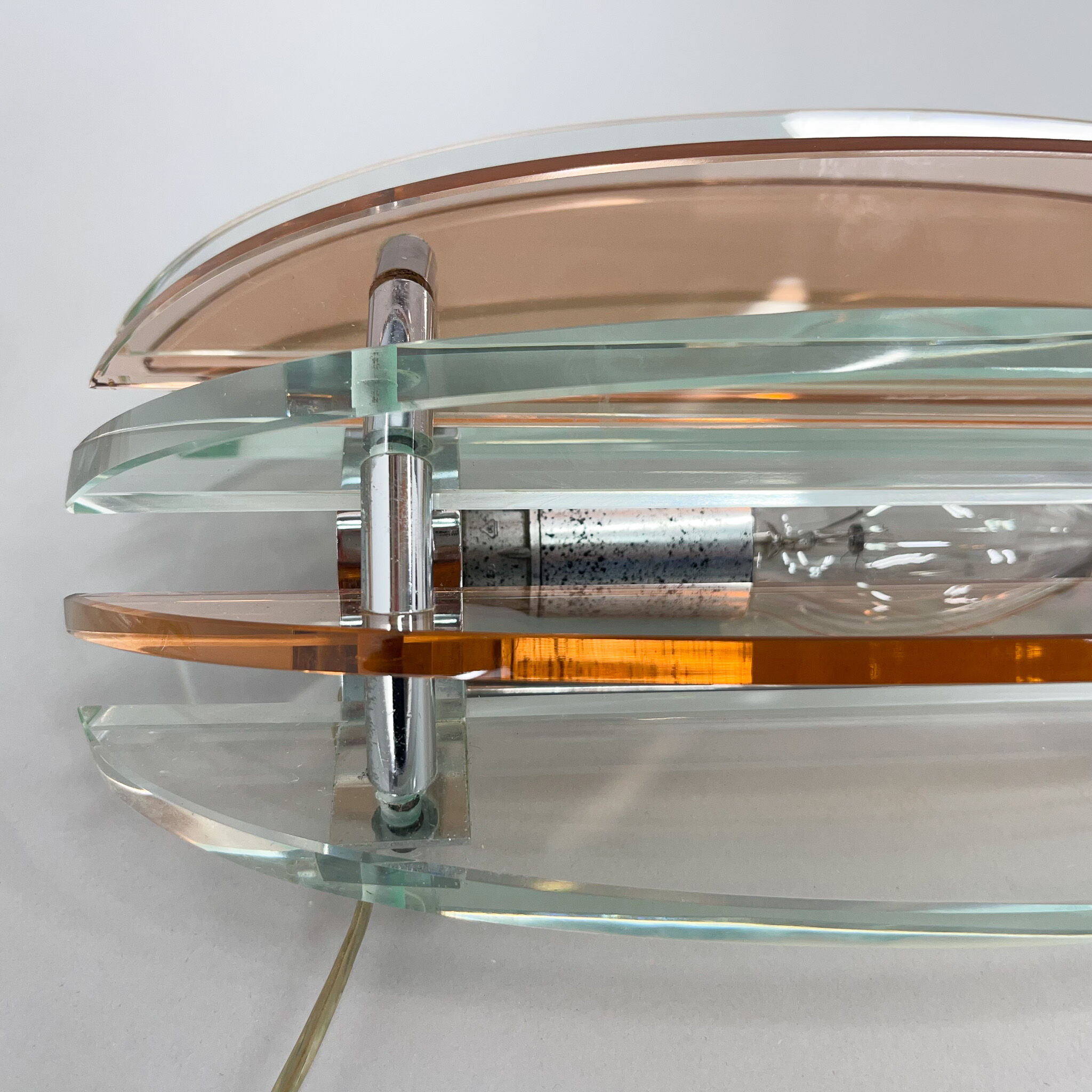 Pair of Italian Murano Glass & Chrome Sconces by Veca, Marked