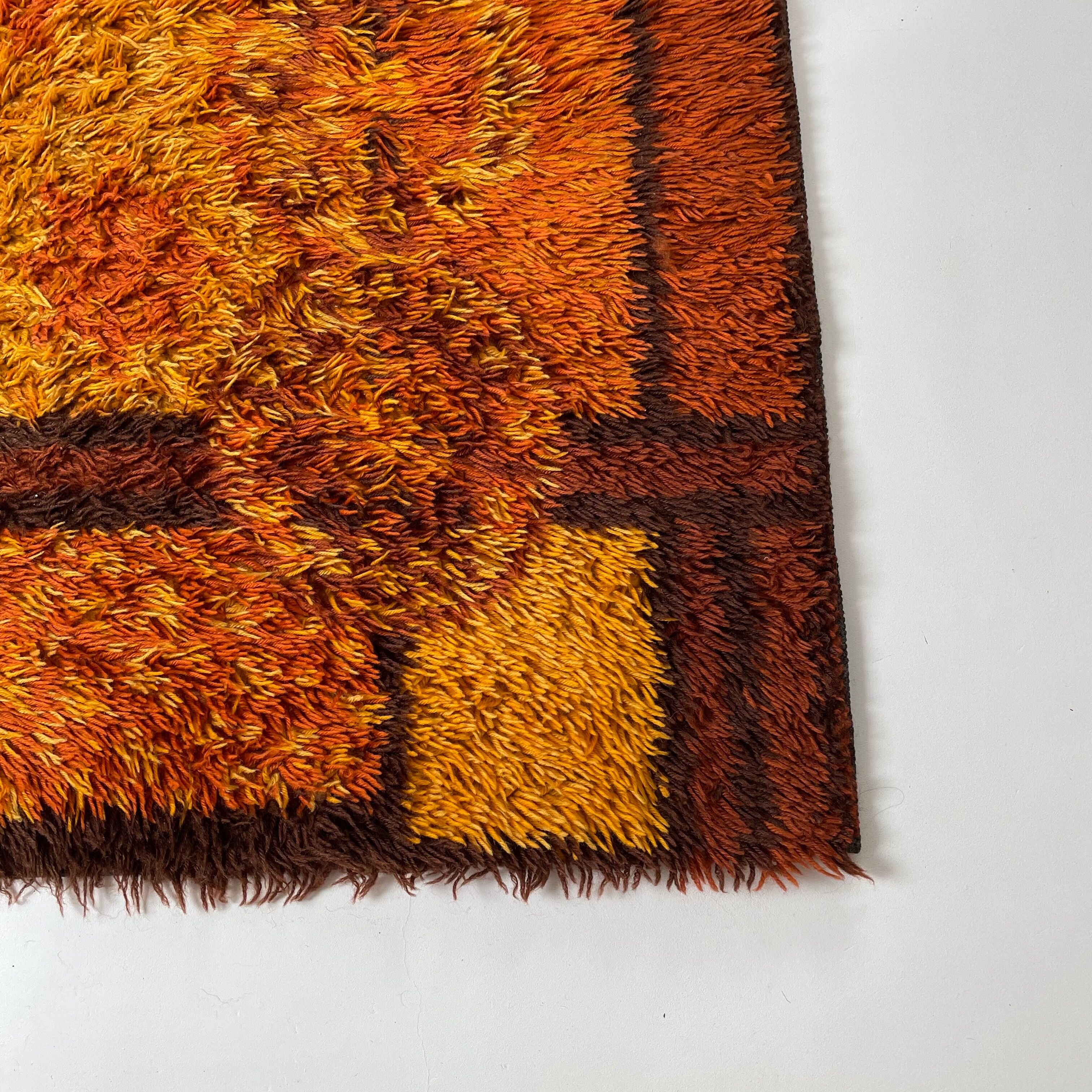 Original Scandinavian Square Pattern Rya Rug by Ege Taepper, 1960s, Denmark 96x161cm