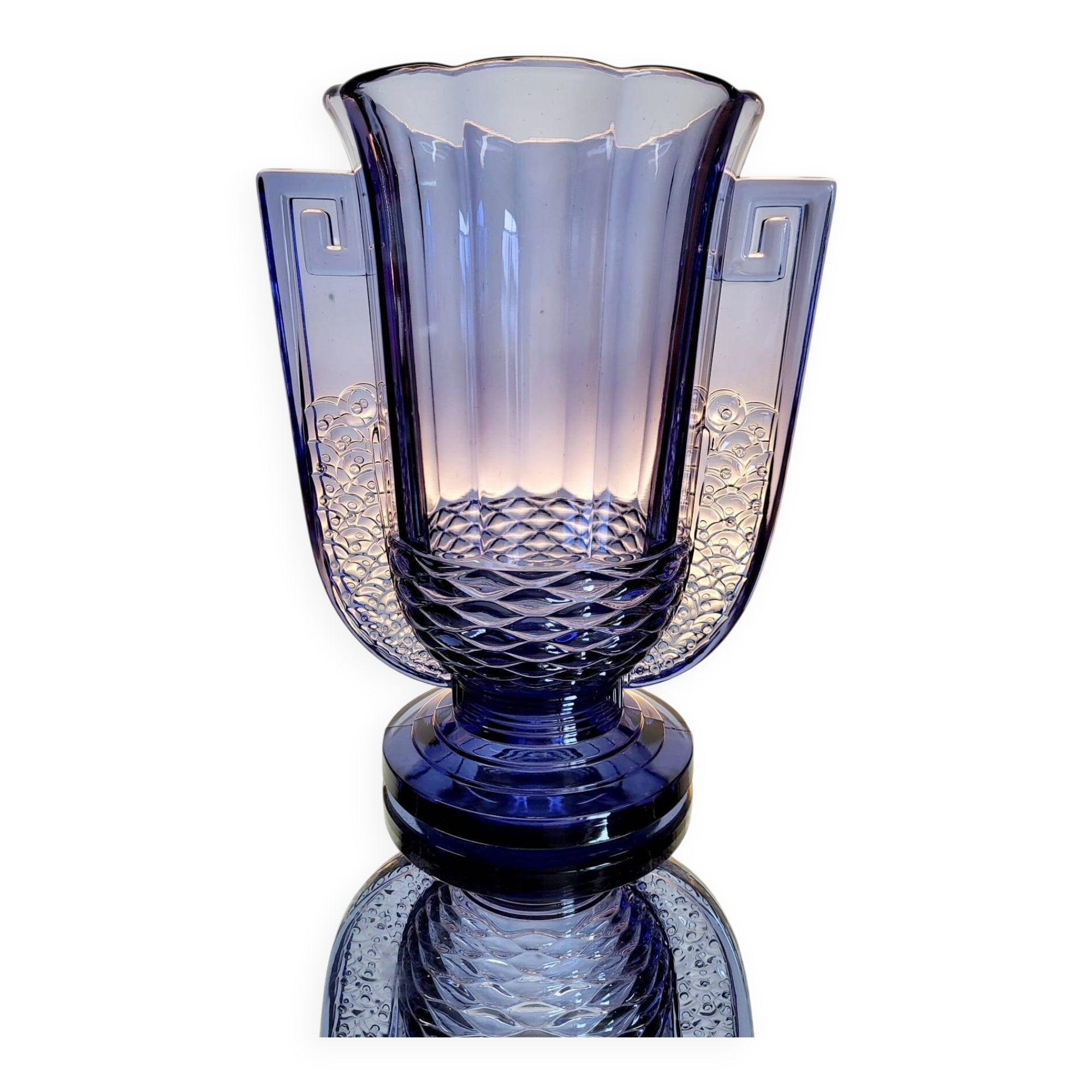 Val Saint Lambert Art deco vaas, serie Luxval model Romeo lila kleur België