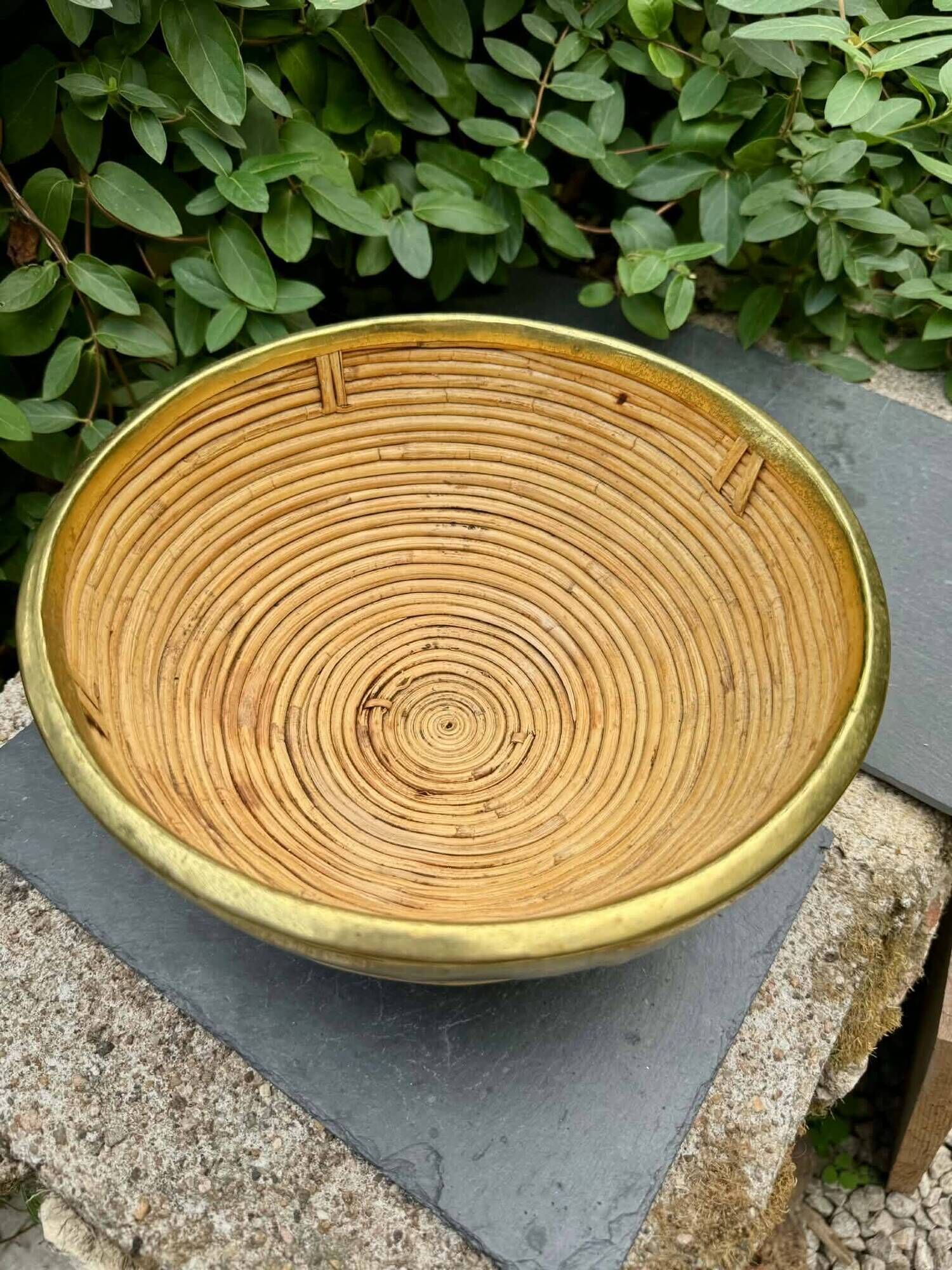 Rattan basket brass Gabriella Crespi 1960s