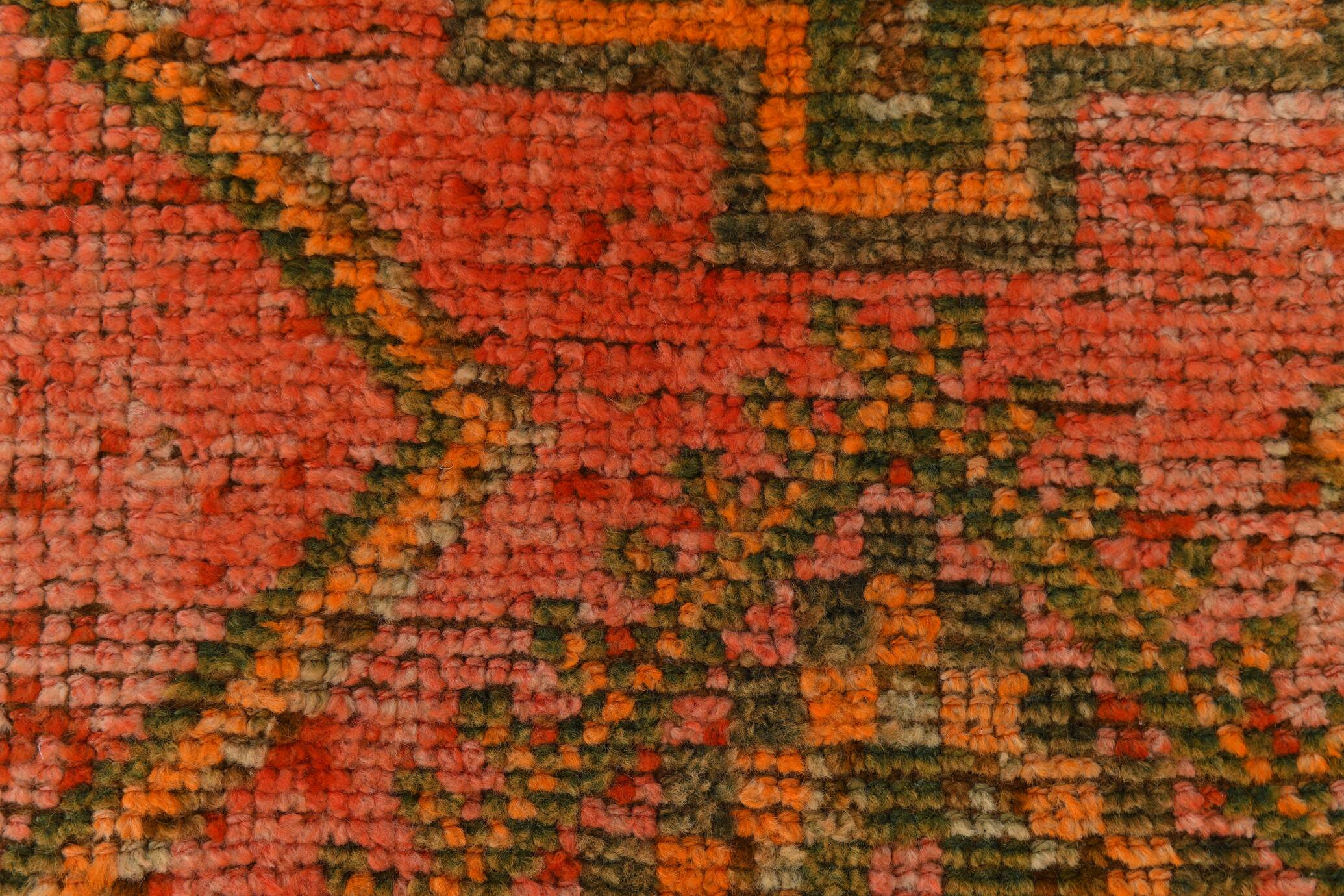 Brick Red Geometric Style Turkish Oushak Runner Rug, 90x340 Cm