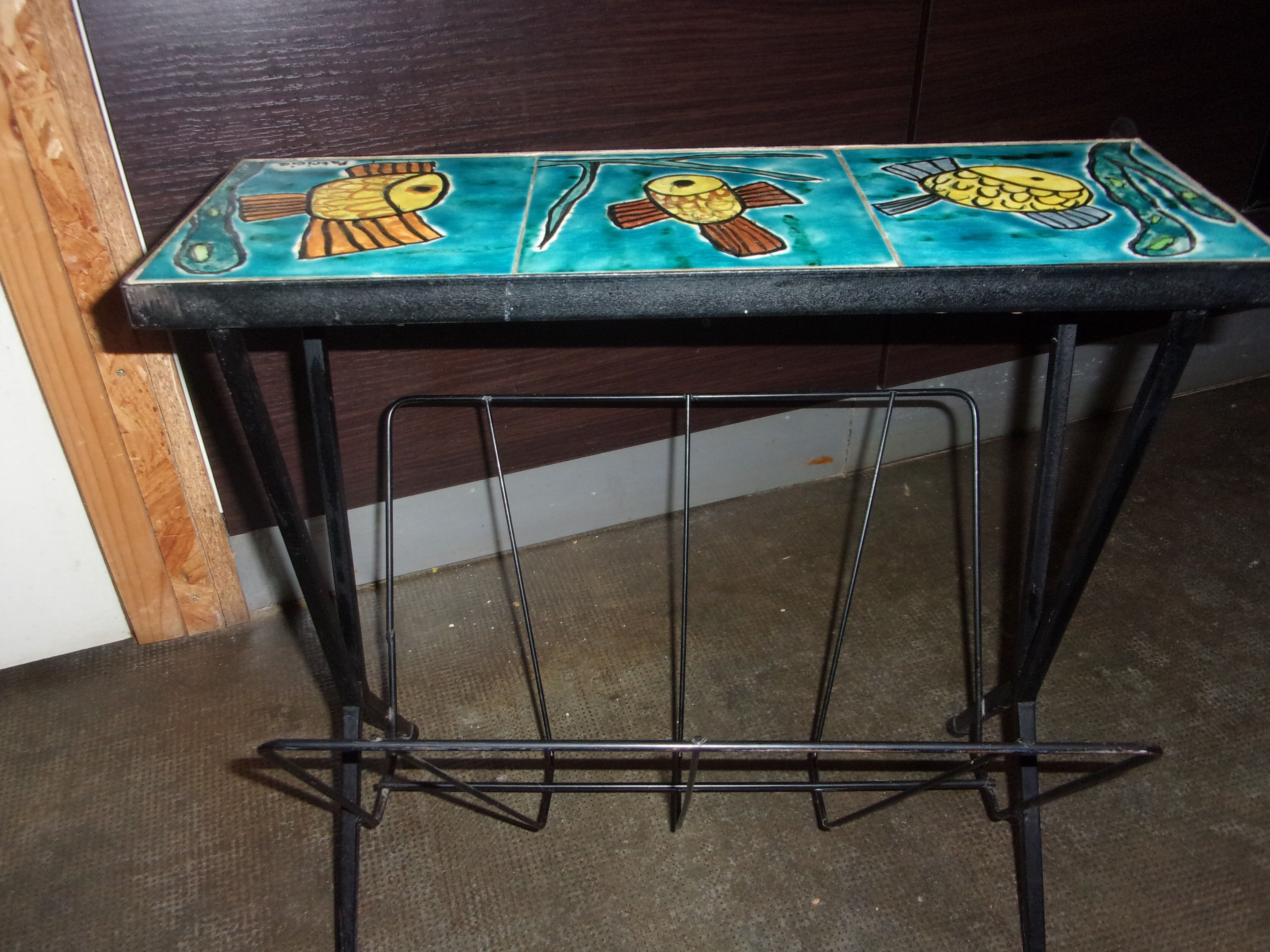 Wrought iron ceramic magazine holder with top from the 1950s - 1960s