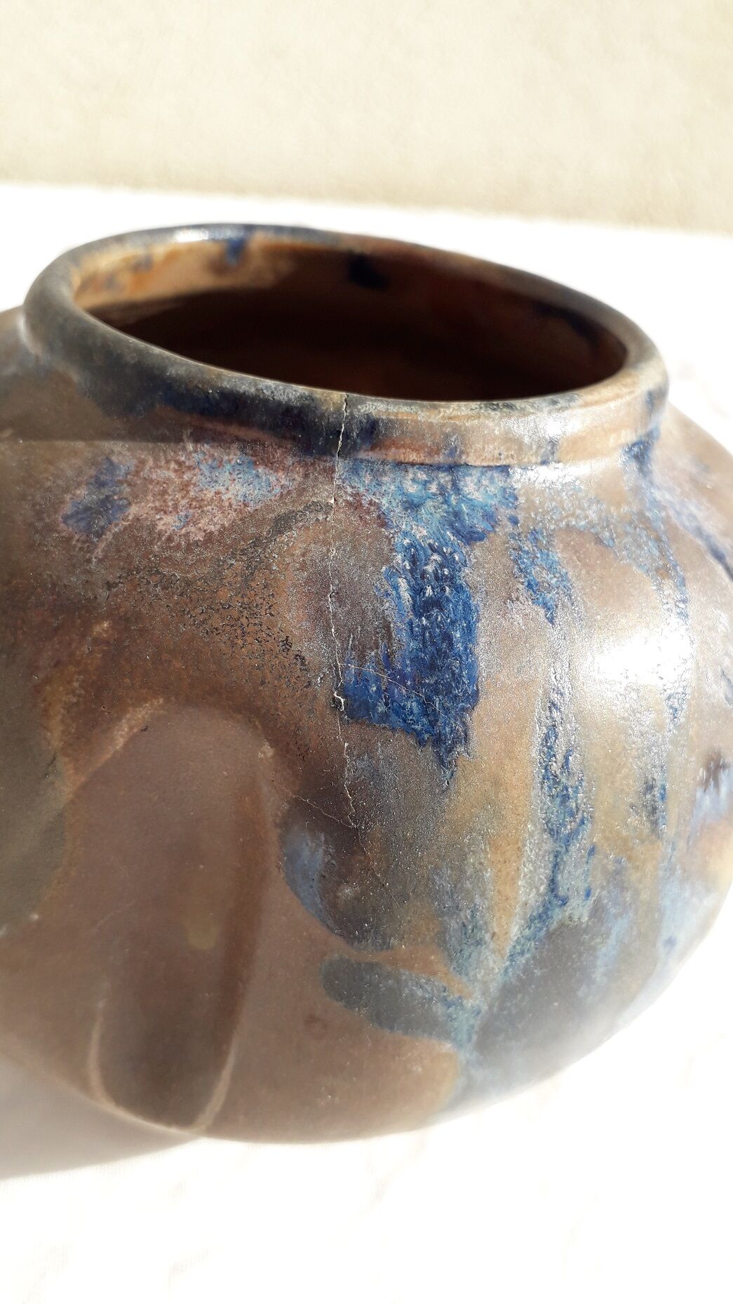 Signed stoneware ball vase