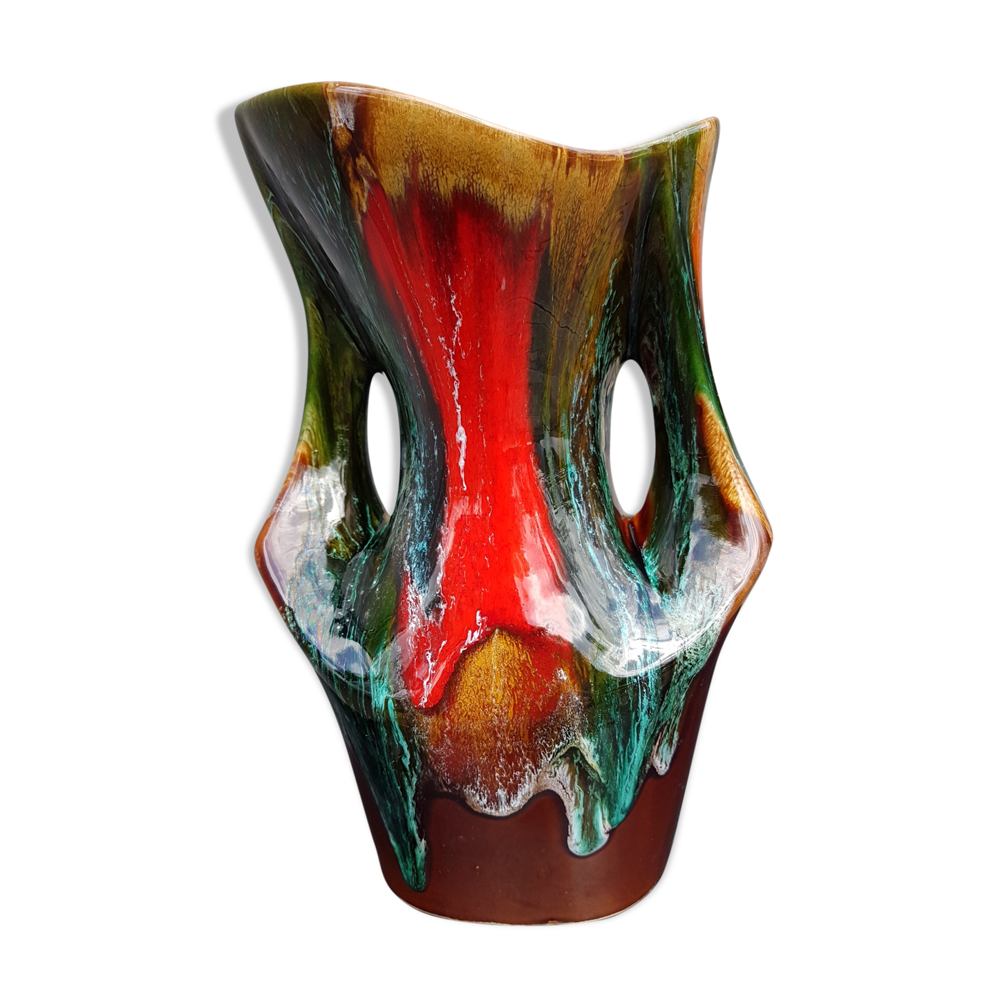 Pottery vase of Vallauris lava multicolor 1960