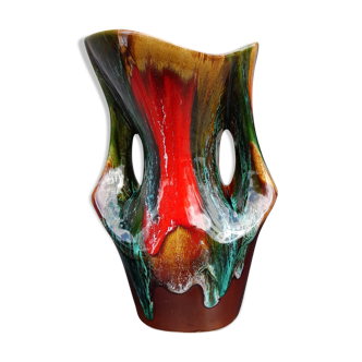 Pottery vase of Vallauris lava multicolor 1960