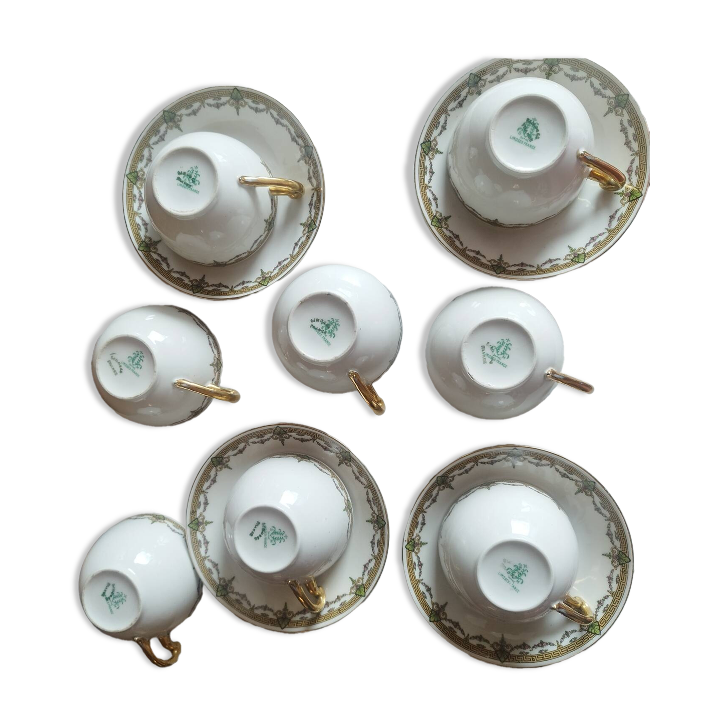 8 Art Deco Sigismond Maas cups Limoges porcelain