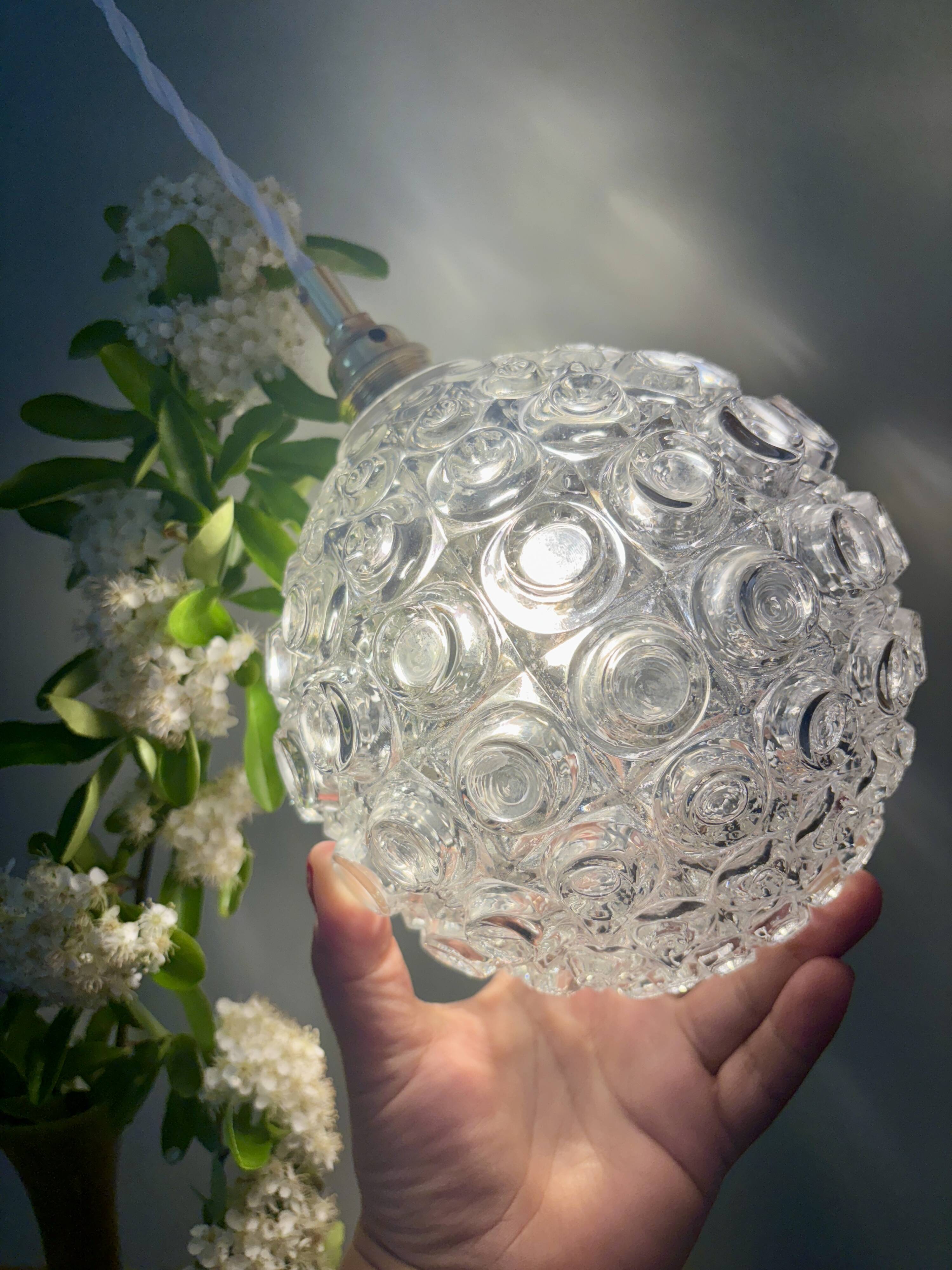 Vintage molded glass globe pendant light