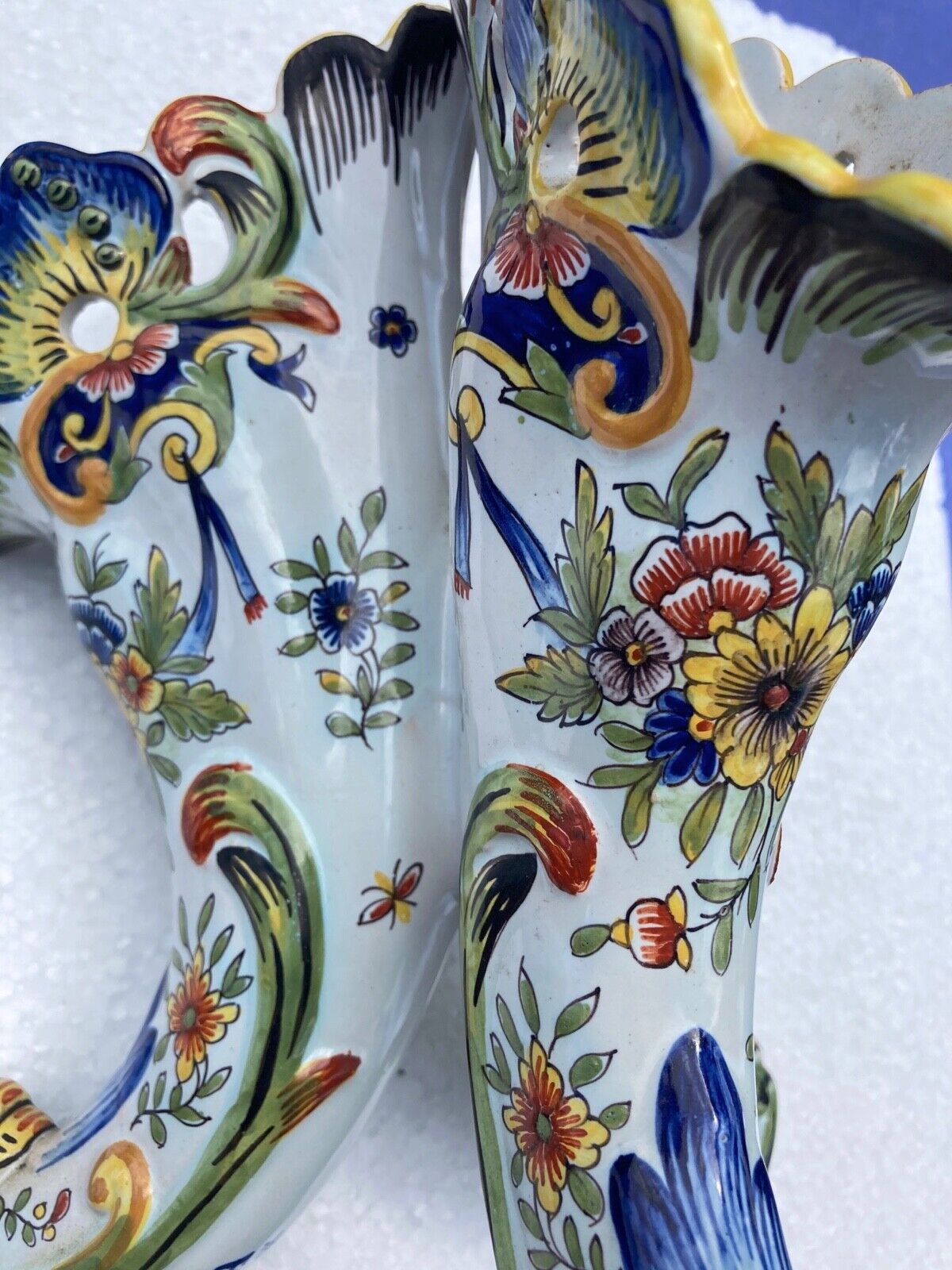 Antique vase, cornucopia in earthenware of courquin furmaintraux desvres