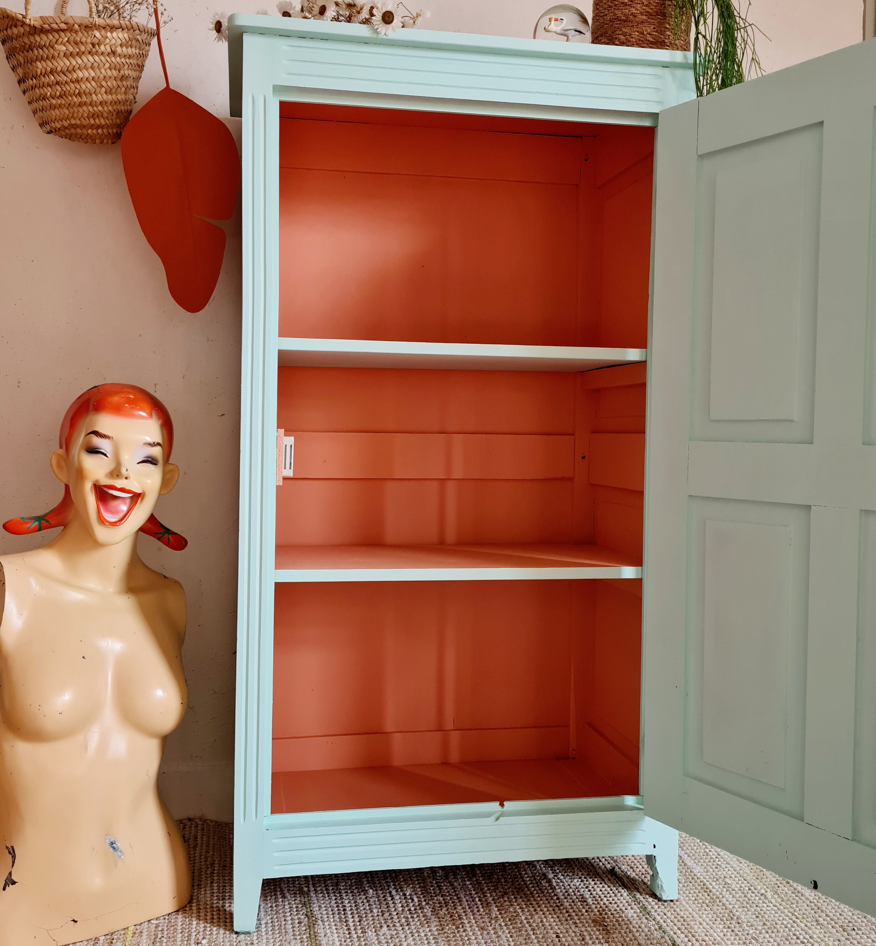 Parisian wardrobe small format soft green interior terracotta