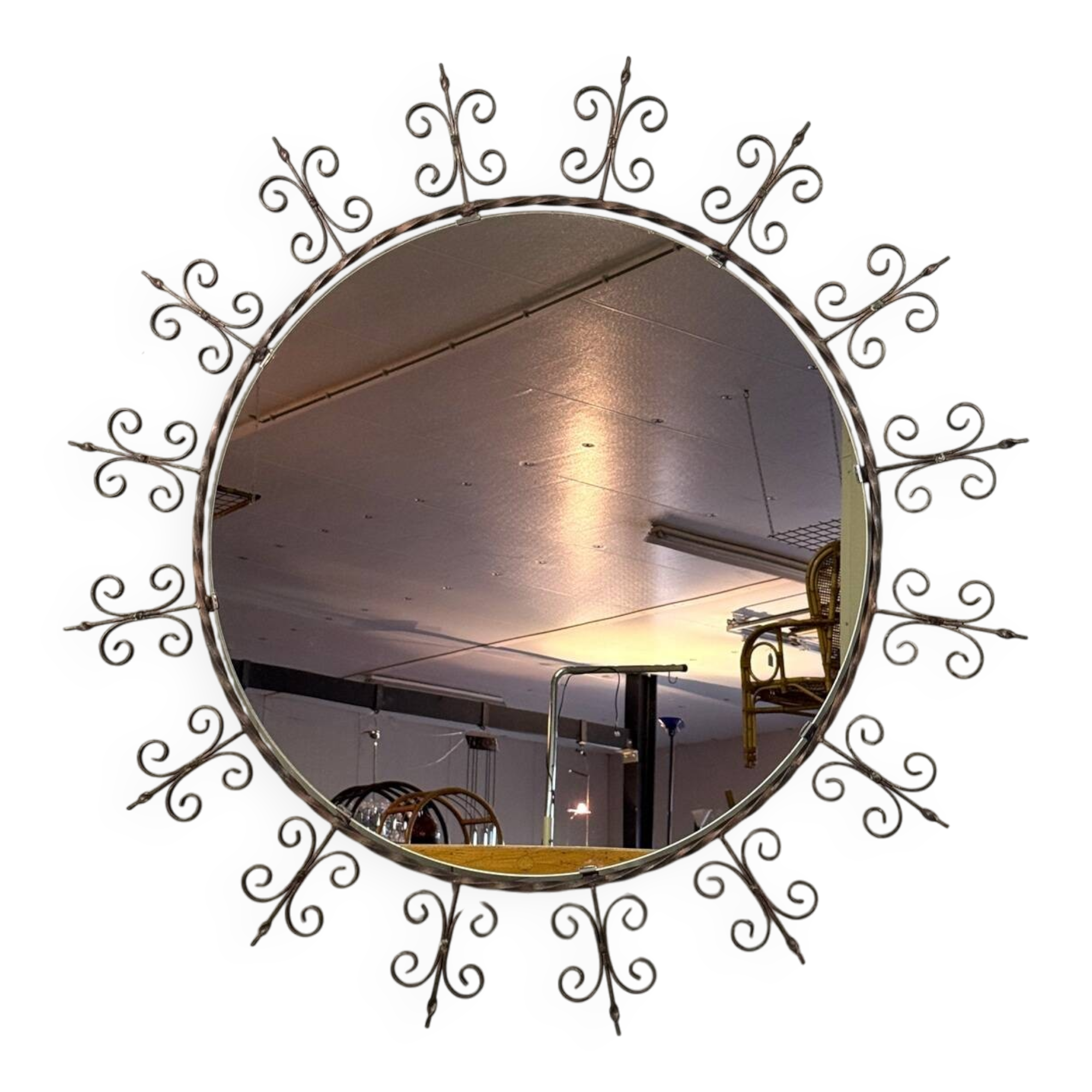 Huge round wrought iron wall mirror 1960’s