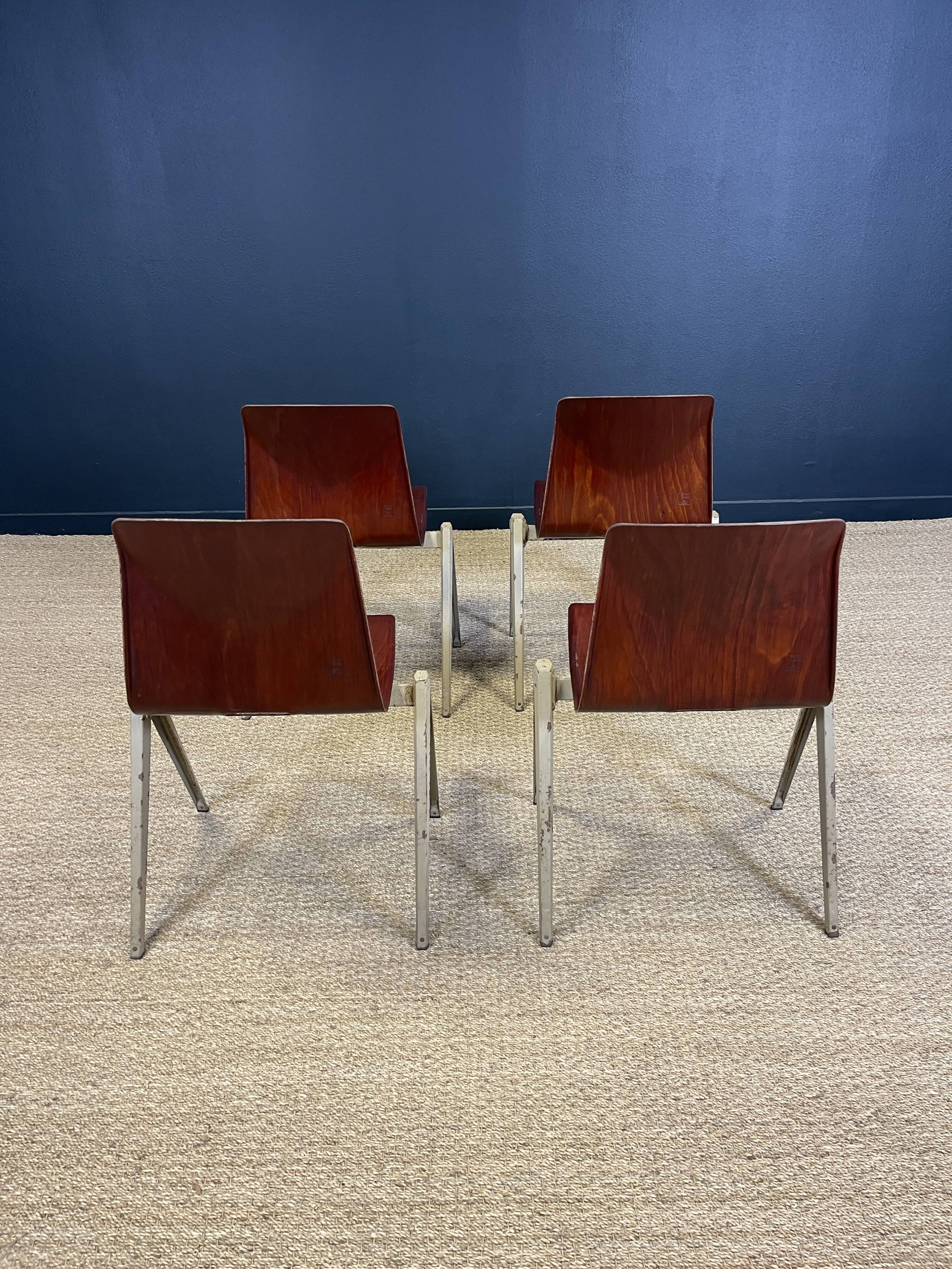Set of 4 Galvanitas S22 chairs mahogany steel greige Netherlands 70s