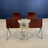 Ensemble de 4 chaises Galvanitas S22 acajou acier greige Pays Bas années 70