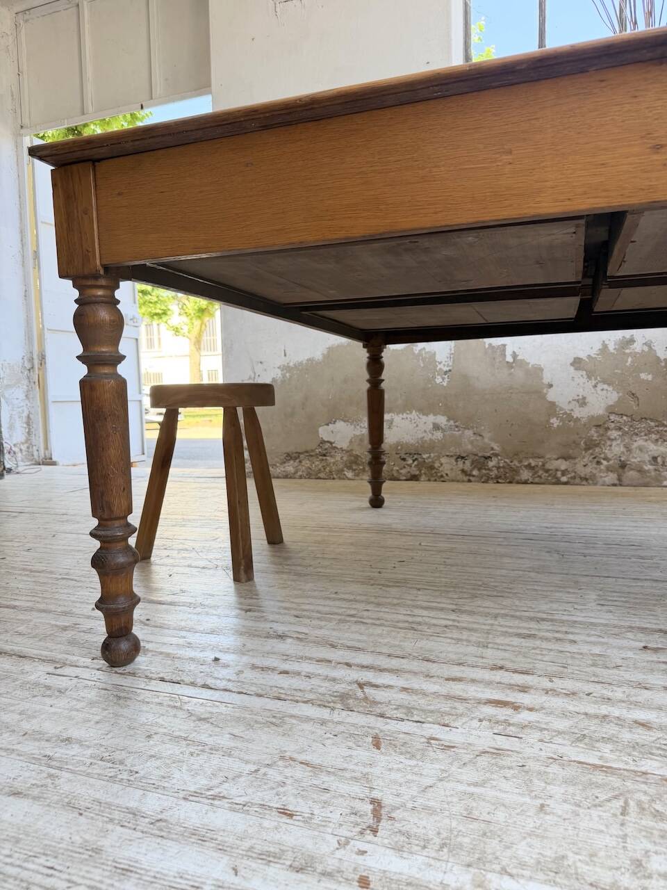 Grande table de ferme XL chêne « carrée » conférence 1950