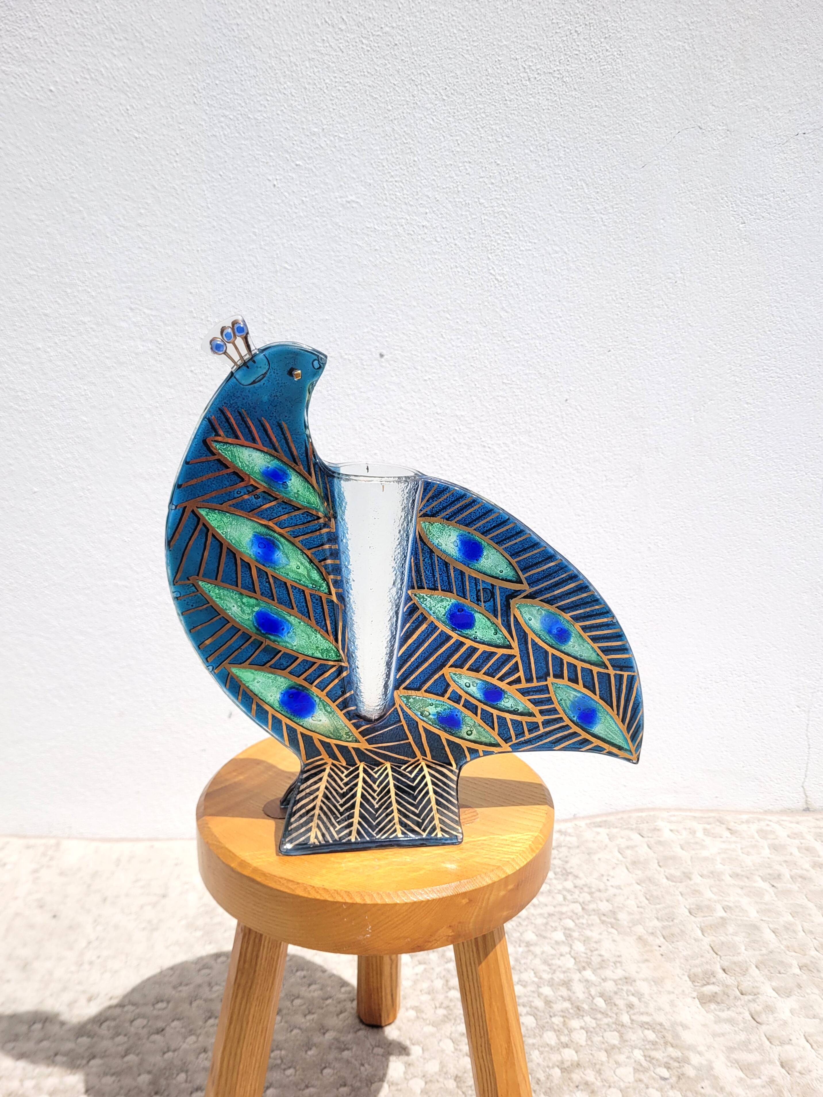 Peacock blue vase in laminated glass