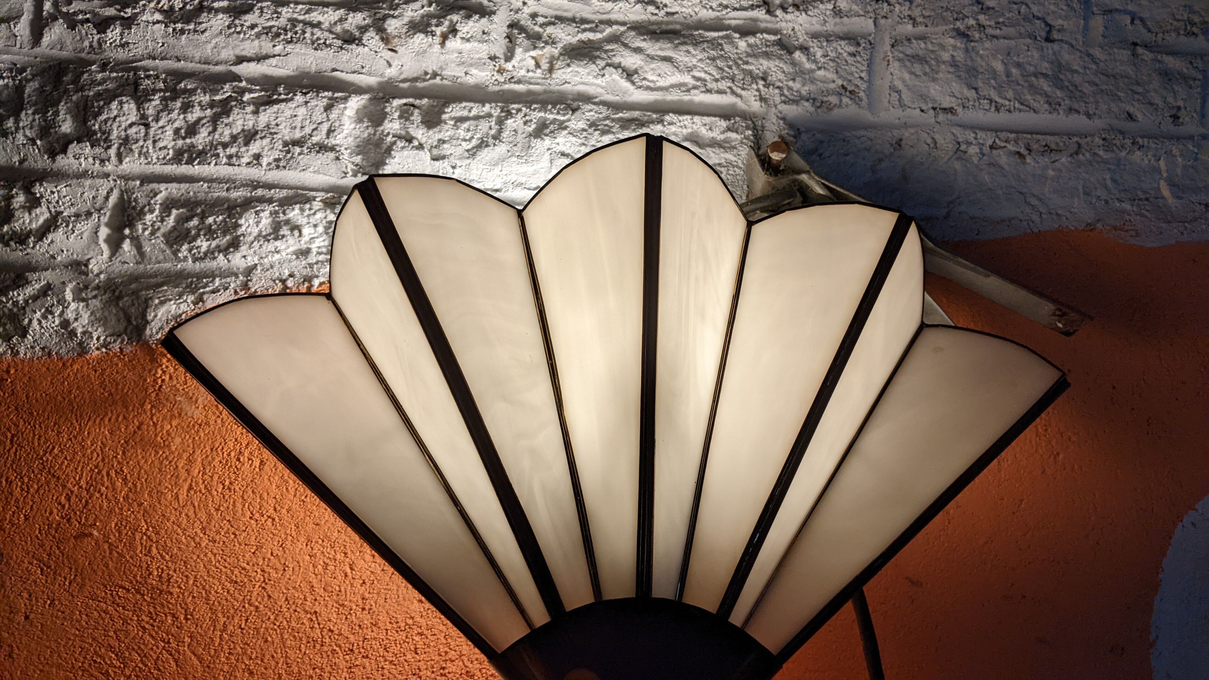 Pair of mother-of-pearl and brass fan wall lamps