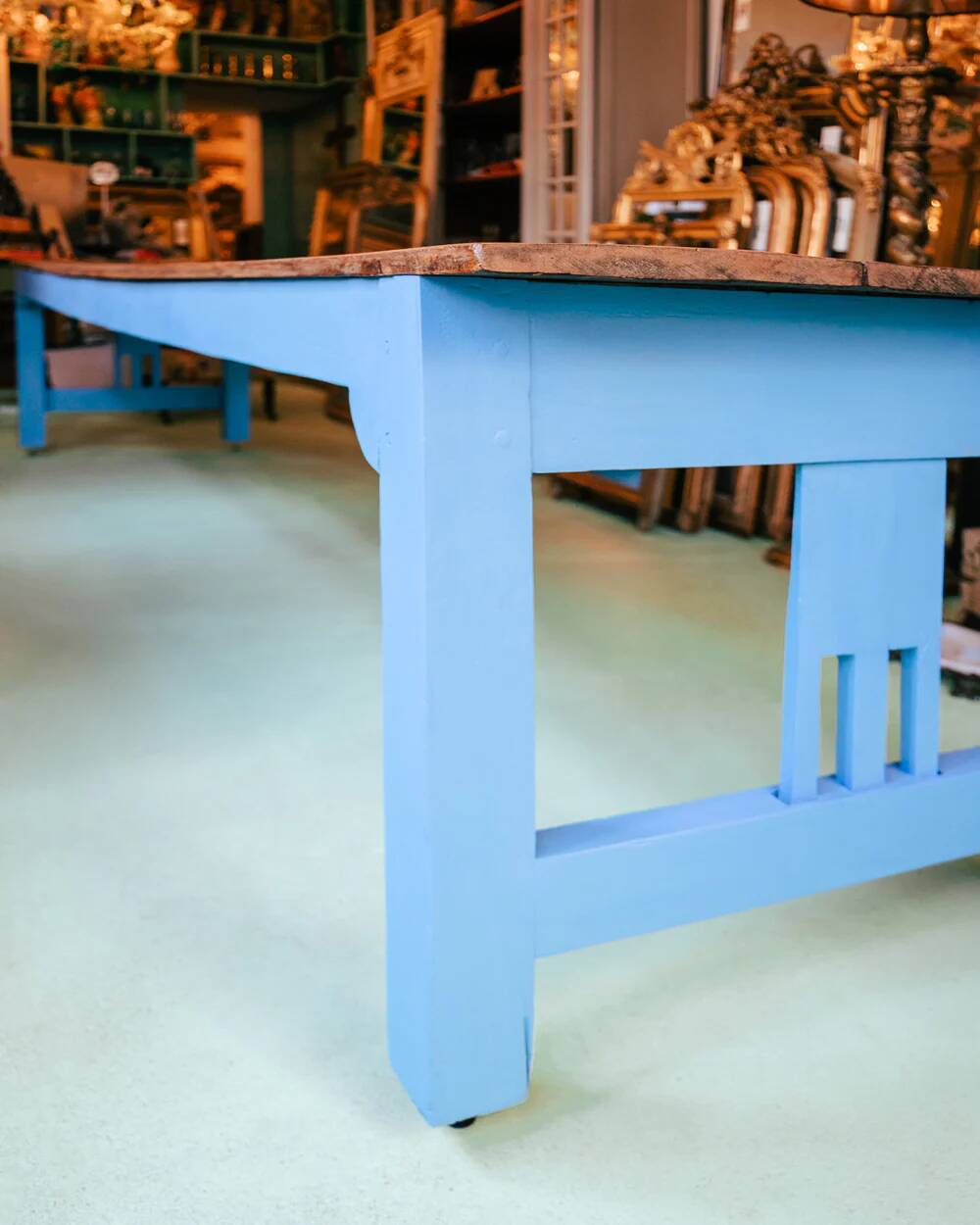 Very long vintage French wooden cloister table